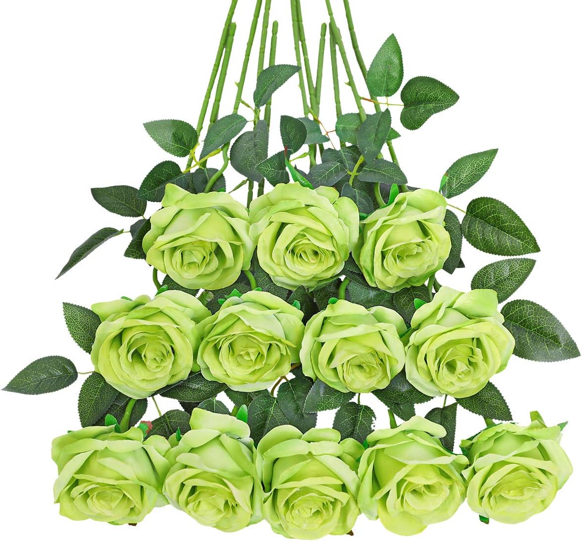 Tifuly Green Roses Artificial Flowers -12Pcs Realistic Single Long Stem Fake Silk Roses Bouquet for Party Home Wedding Centerpiece Hotel Office Decor