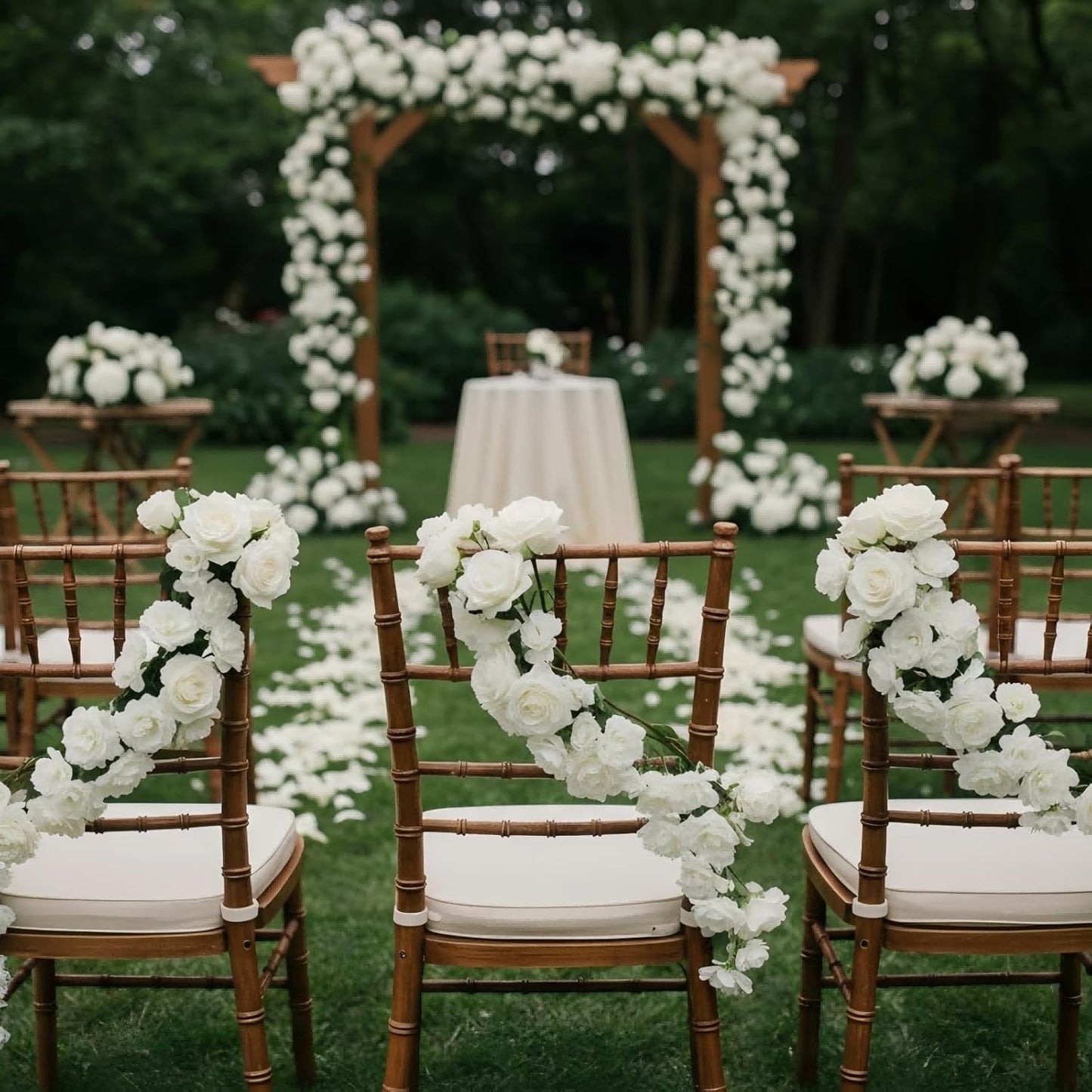 2 Pcs White Artificial Rose Vine Hanging Fake Flowers Garland for Wedding Anniversary Birthday Party Background Arch Garden Home Wall Room Decor