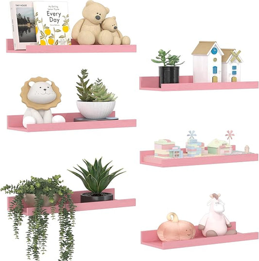 upsimples Pink Shelves for Wall, Living Room, Game Room, 6 Pack Wall Mounted by upsimples