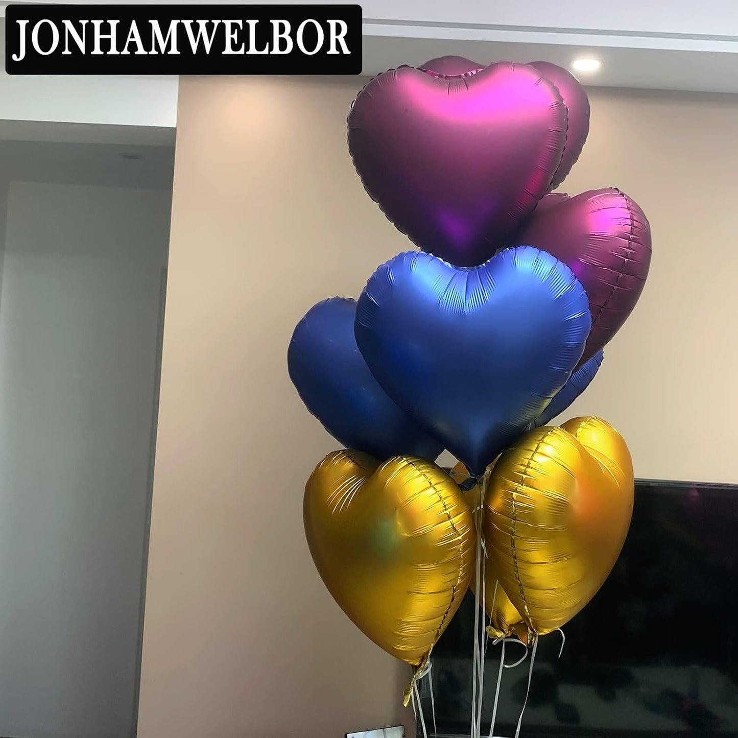 Jonhamwelbor 20Pcs 18 inch Metallic Blue Foil Mylar Heart Shape Balloons Decorations Valentines Birthday Wedding Baby Shower Party (Metallic Blue)