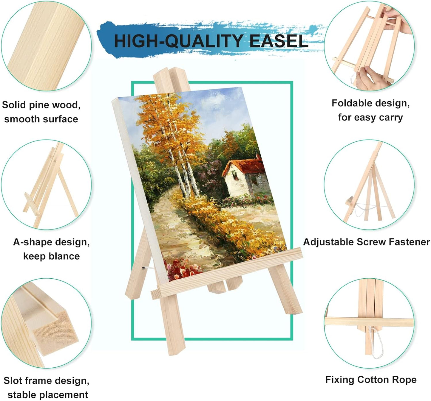 Kinlink 11.8 Inch Tall Wood Easels for Display Set of 6, Display Easel Tabletop, Painting Easel Stand for Artist Students