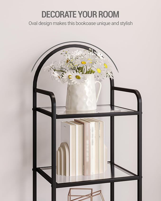 Hzuaneri Bookcase Bookshelf, Tempered Glass Bookshelves, Slim Shelving Unit - Image 4