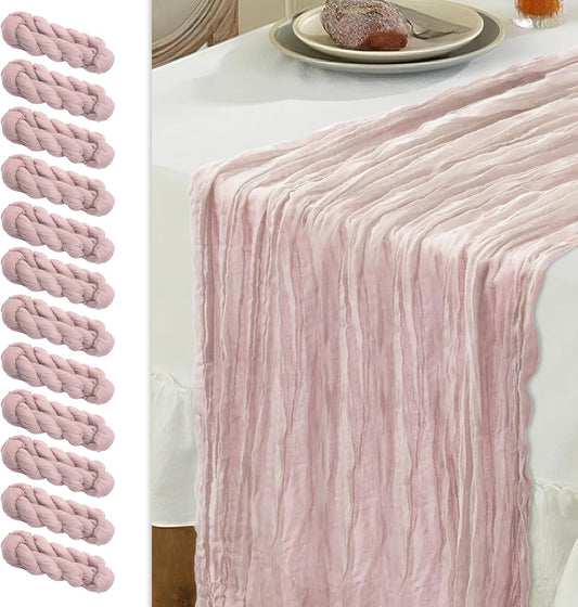 Le courant 12pcs 10Ft Cheesecloth Table Runner, Rustic Boho Gauze Cheese Cloth Runner Table Runner for Weddings Bridal Baby Shower Birthday Holiday Parties Home Decor, Dusty Pink