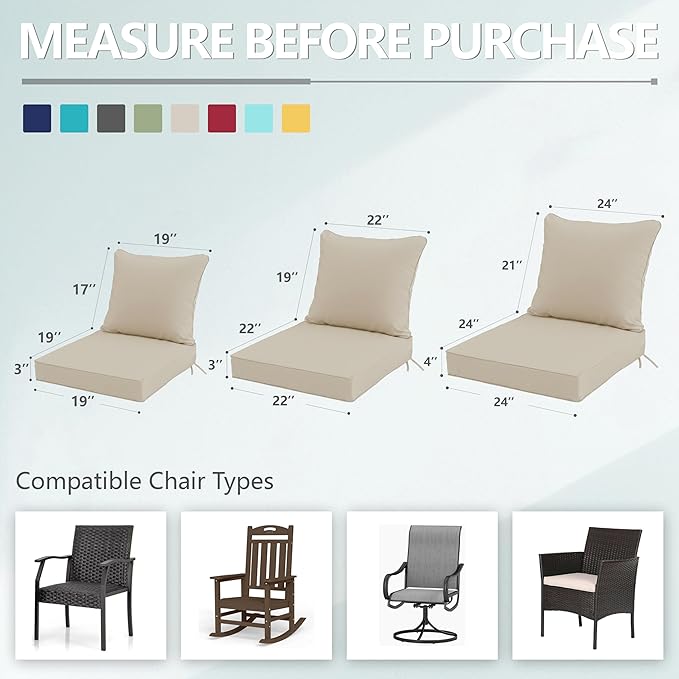 19x19 Inch Patio Chair Cushions Set of 2, Outdoor Furniture Cushions - Image 7