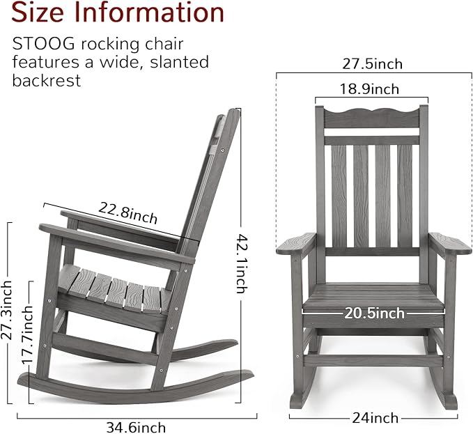 Stoog Patio Rocking Chairs Set of 4, All-Weather HIPS Outdoor Rocking Chair - Image 2