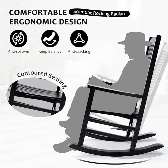 Hupmad Wooden Rocking Chair Outdoor Oversized Porch Rocker Chair, Patio Wooden - Image 5