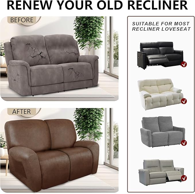 ANARACHON Loveseat Recliner Cover Leather Look Recliner Loveseat Covers - Image 6