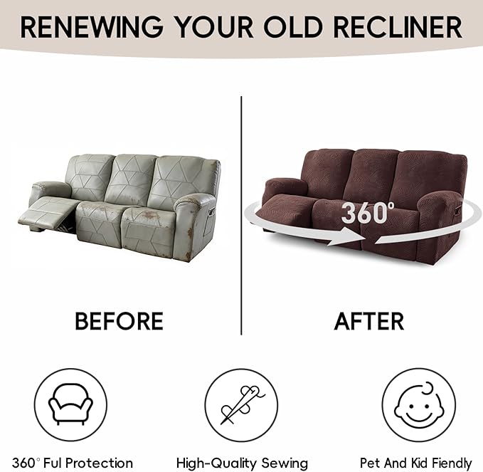 5-Piece Recliner Sofa Covers, Stretch Geometric Strokes Jacquard Recliner Sofa - Image 6
