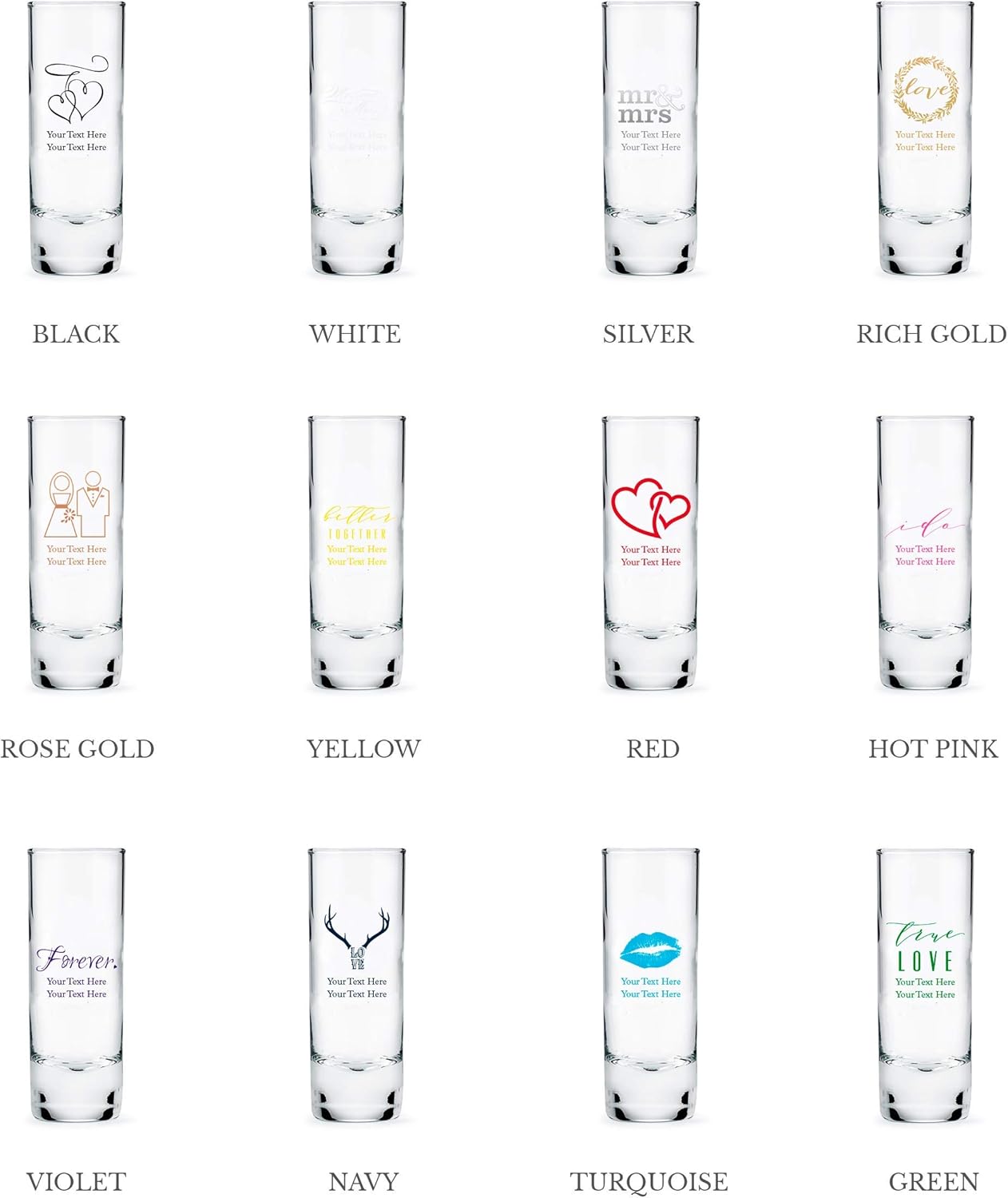 WEDDINGSTAR Personalized 2.5oz Tall Shot Glass Customizable Full Color Print - 24 pack