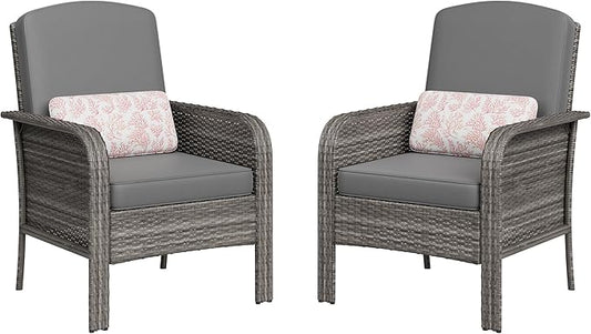 Garvee Outdoor Wicker Chairs, 2 Pieces Patio Furniture Set, All Weather High by Garvee