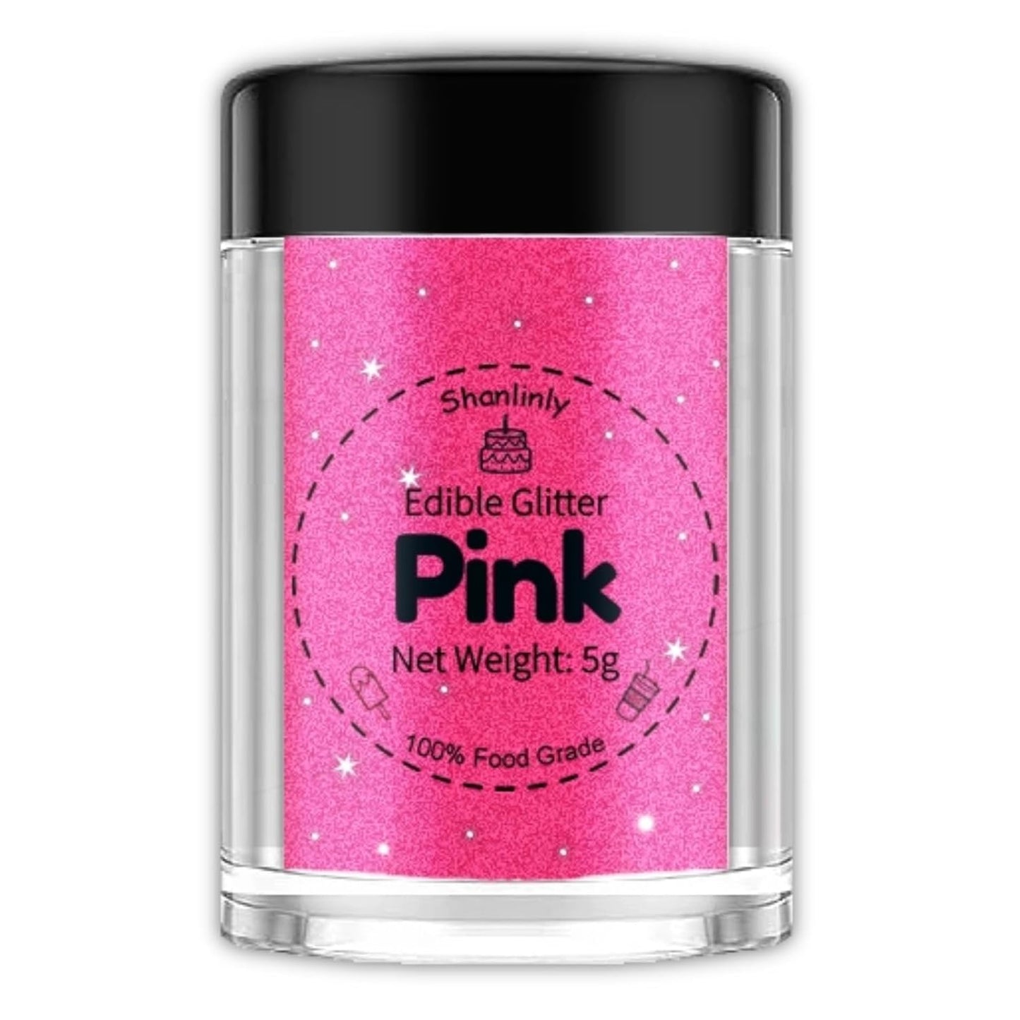 Shanlinly Pink Edible Glitter for Cakes Drinks - Food Grade 5g Shimmer Luster Glitter Dust Edible Glimmer Powders for Strawberries, Sprinkle on Sparkle, Chocolate, Cookie, Cupcake, Cocktail, Vegan