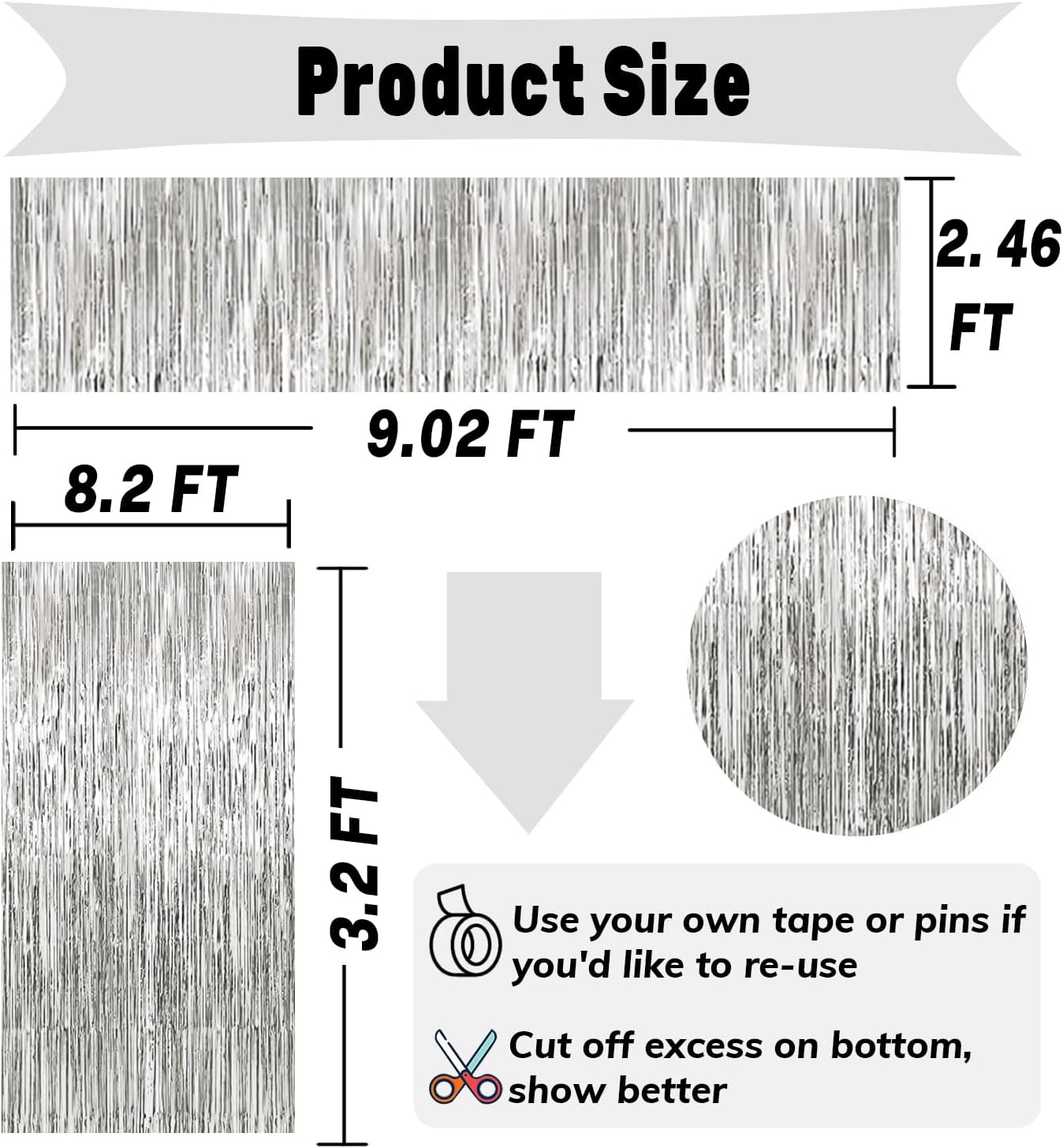 4P Metallic Foil Fringe Tinsel Table Skirts for Rectangle Tables Backdrop Banner Tinsel Streamer Garland Curtains for Parade Floats Wedding Graduation Anniversary Birthday Parties Decoration (Silver)