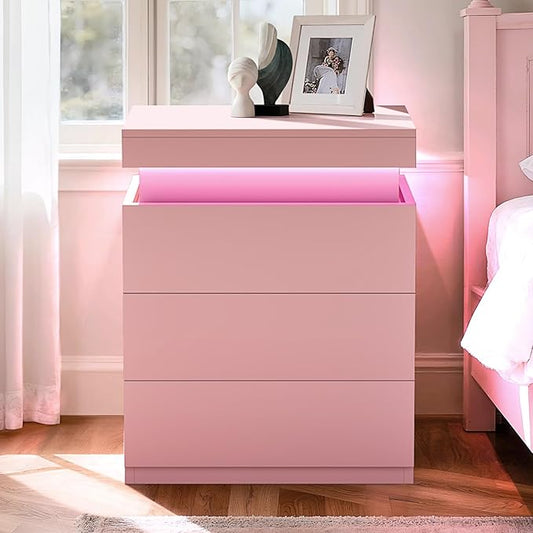 ADORNEVE Nightstand with Charging Station and LED Lights, Night Stand with by ADORNEVE
