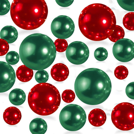 150Pcs Red&Green Polished No Hole Pearl Beads Vase Filler, Christmas Vase Filling Decorations, Plastic Pearls, Table Scatters, Wedding Home Decor, 8/14/20 mm