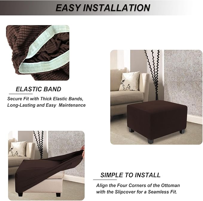 NeColorLife Stretch Ottoman Cover Square Soft Knitted Jacquard Washable Thick - Image 5