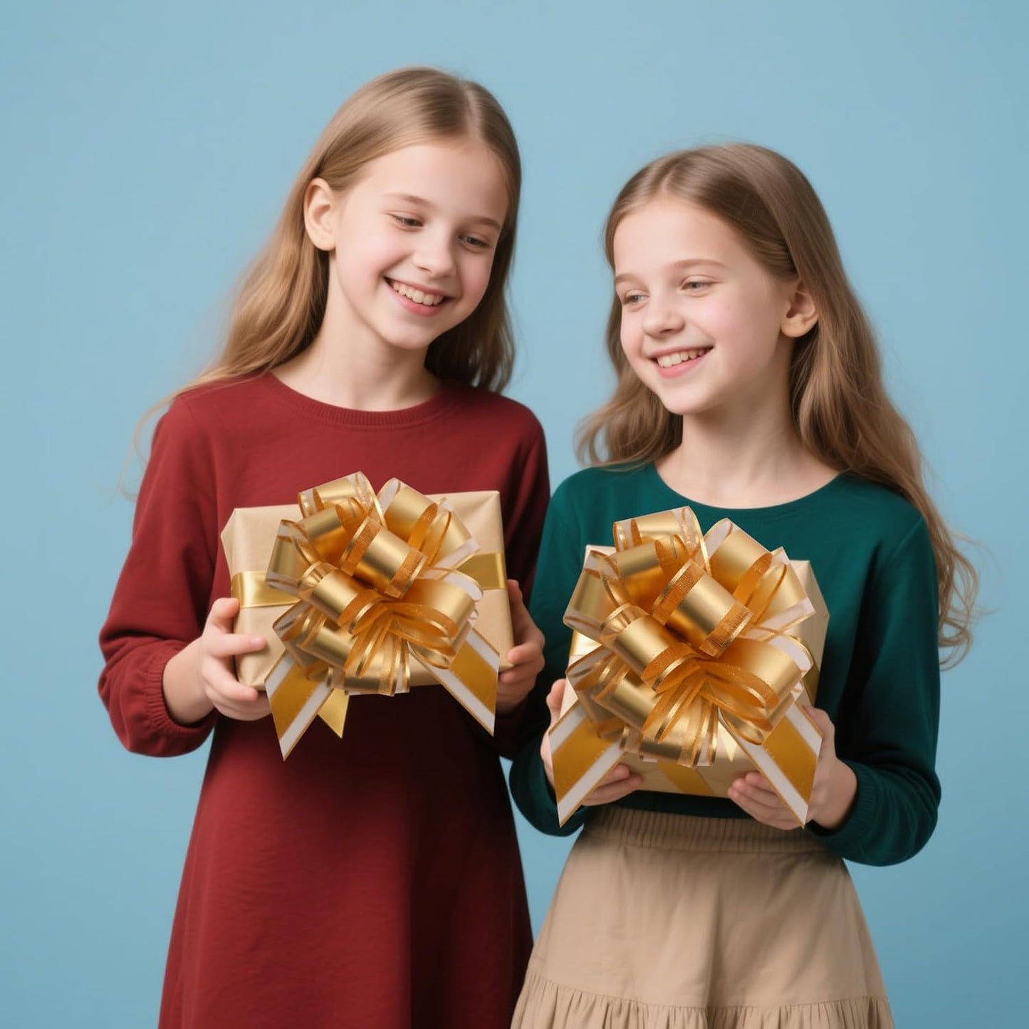 6 PCS 6 Inch Organza Golden Pull Bows - Perfect for Gift Wrapping, Wedding Decor, Car Bows, Birthday Parties, Christmas, and Valentine's Day