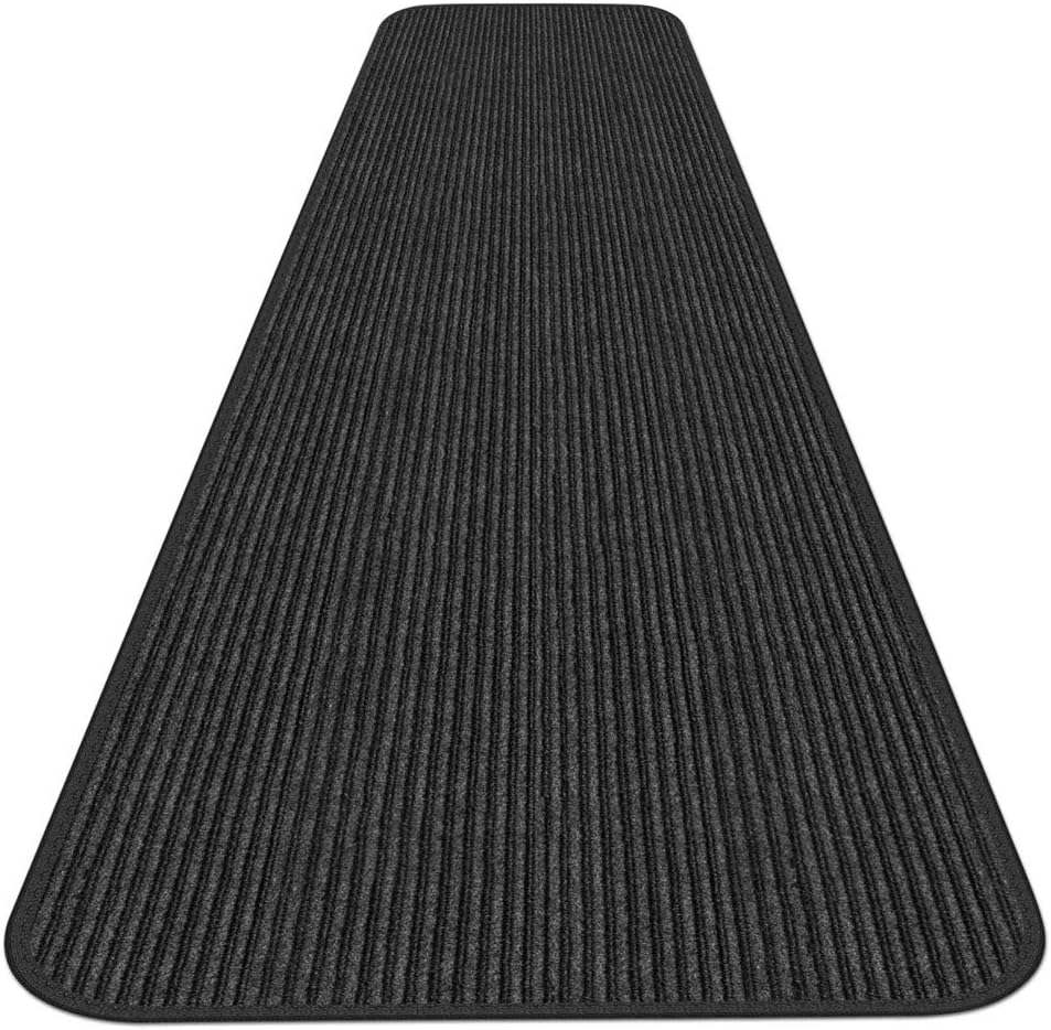 House, Home and More Indoor Outdoor Double-Ribbed Carpet Runner with Skid-Resistant Rubber Backing - Smokey Black - 4 Feet x 10 Feet