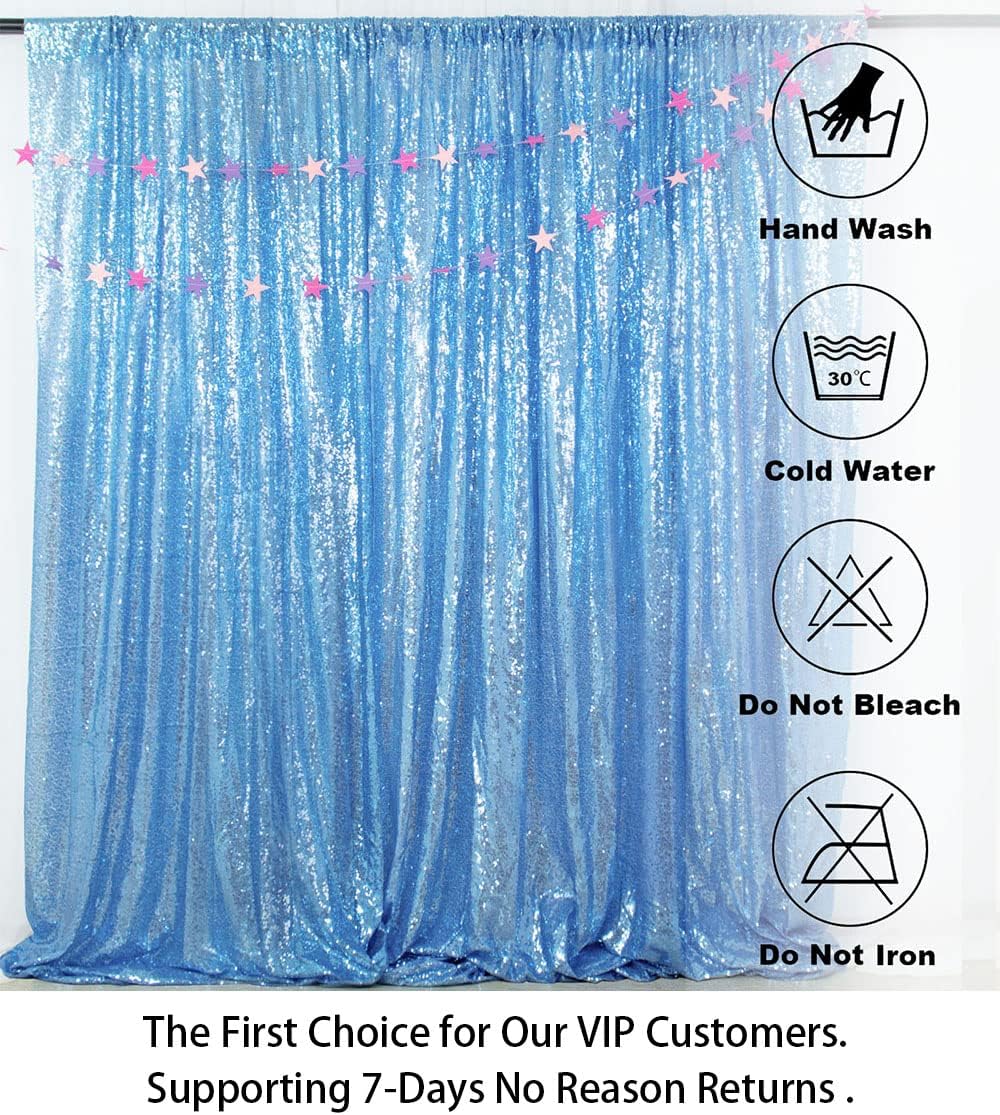ShinyBeauty Baby Blue Sequin Backdrop Curtain | 2 Panels 5FTx10FT Glitter Wedding & Photography Background | Light Blue Shimmer Curtains for Elegant Events