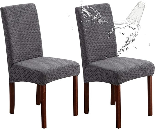 Genina Waterproof Chair Covers for Dining Room Set of 2, Stretch Jacquard by Genina
