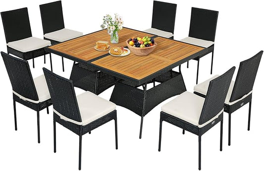 Tangkula 10 Piece Wicker Patio Dining Set, Outdoor Rattan Table & Chairs Set by TANGKULA