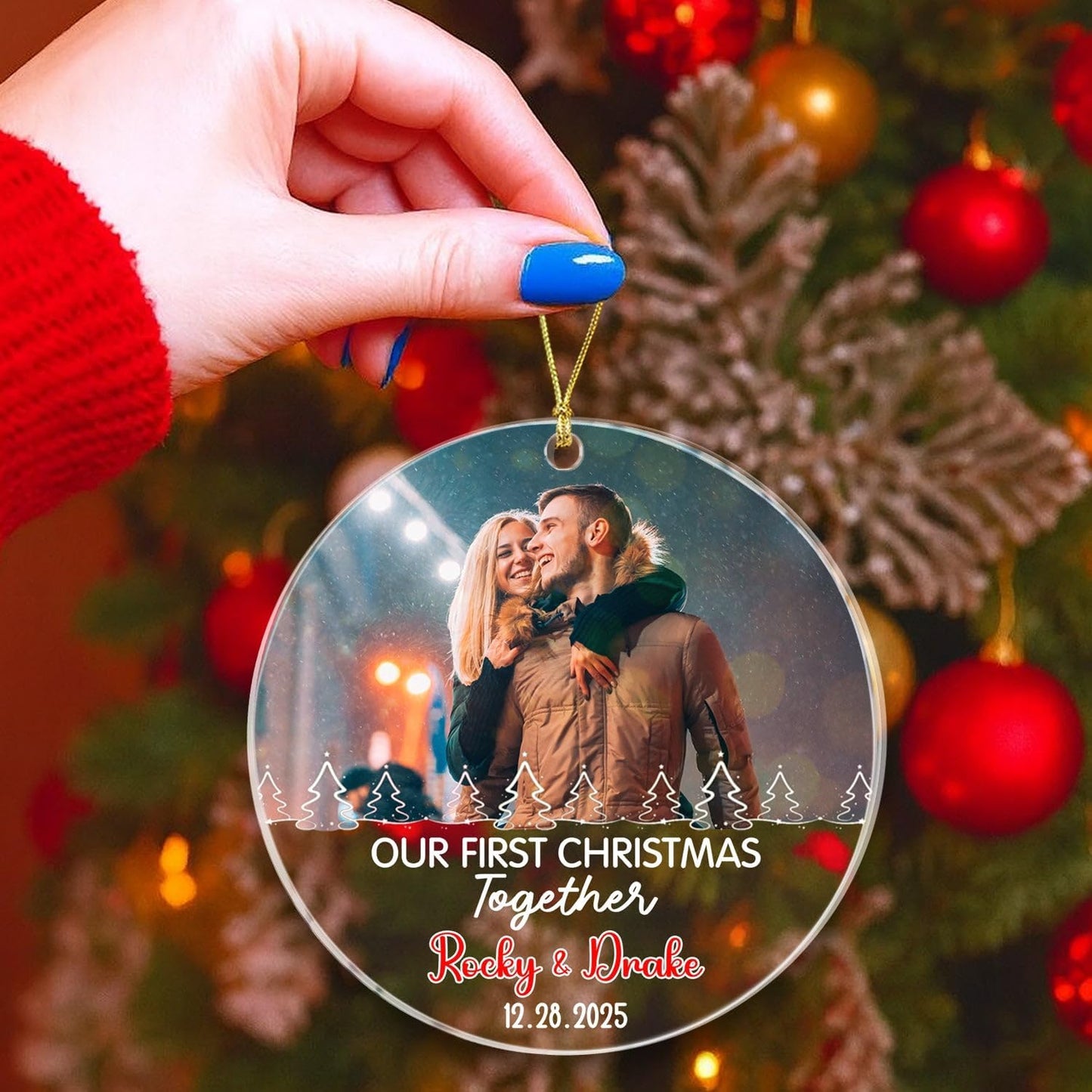 Personalized Our First Christmas Together Ornament 2025, Upload Photo Mr & Mrs Together Ornament Gift for Newlyweds/Couple Married, Customized Name & Date Wedding Anniversary Ornaments for Decor