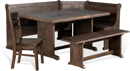 Pemberly Row Farmhouse Wood Kitchen Corner Breakfast Dining Nook Set by PEMBERLYROW