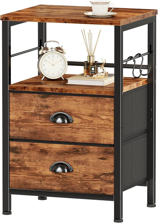 Furologee Nightstand with 2 Fabric Drawers, Night Stand with 2-Tier Shelf by Furologee