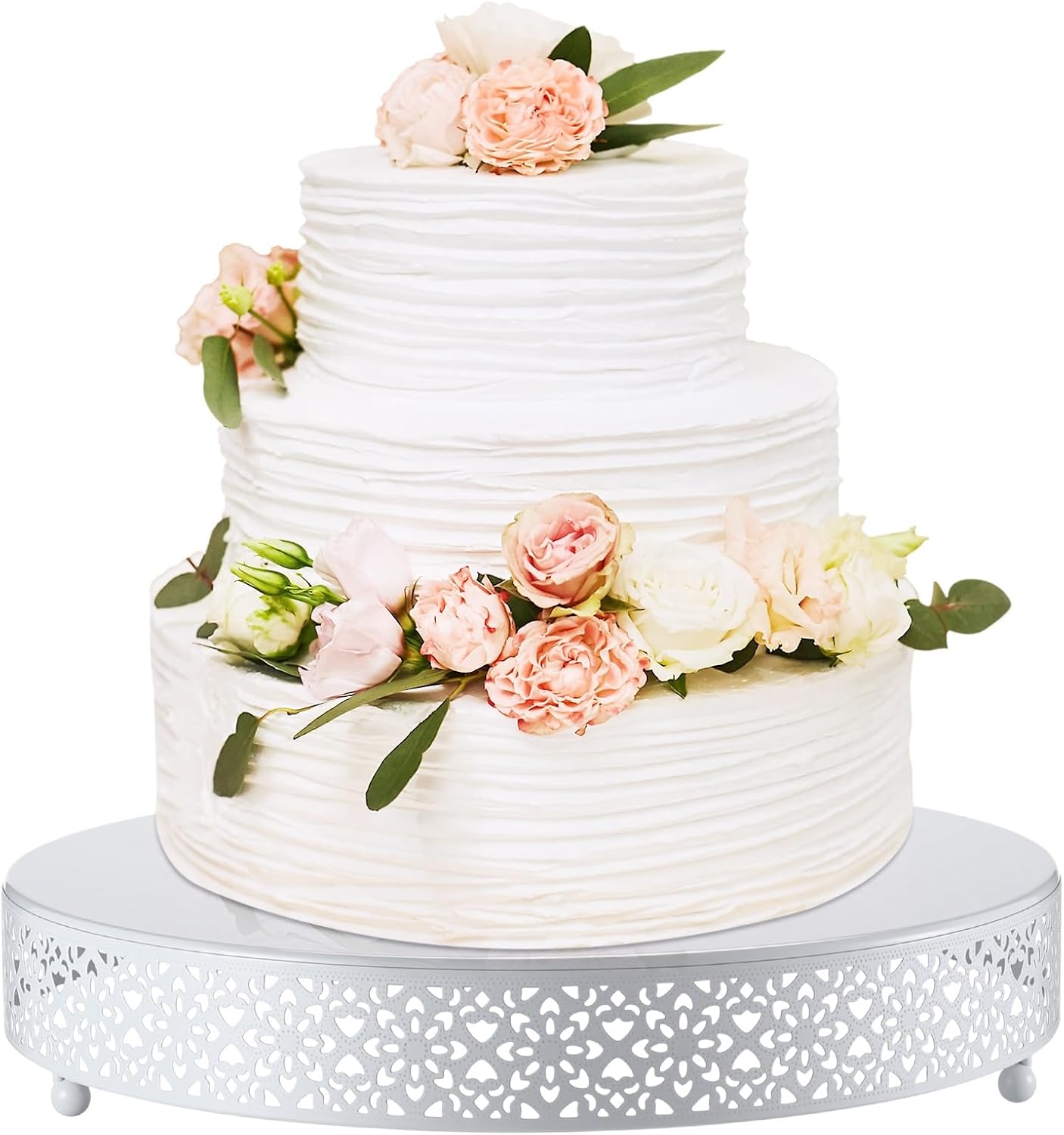 Wenqik Cake Stand 14 Inch Round Metal Cupcake Dessert Wedding Cake Stand Cookies Display Holder Fruit Serving Tray for Table Wedding Birthday Anniversary Party(White)