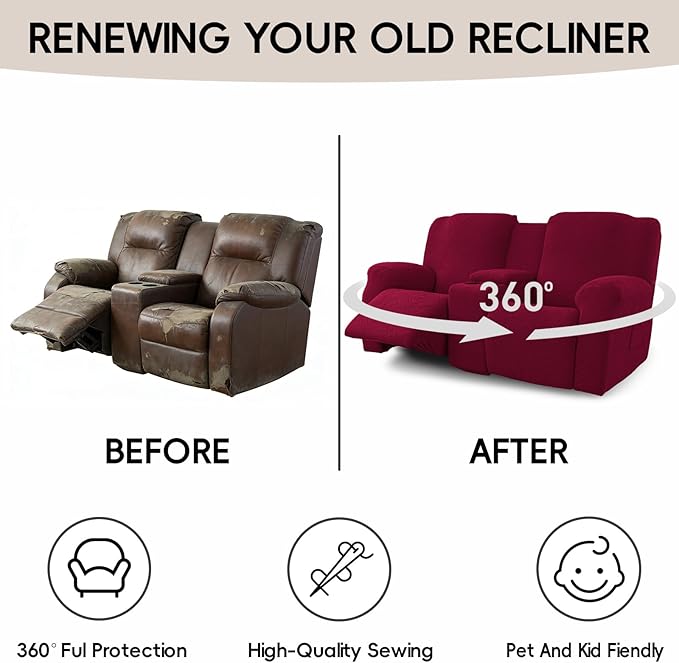 Recliner Loveseat Covers with Console, 6-Piece Stretch Geometric Strokes - Image 6