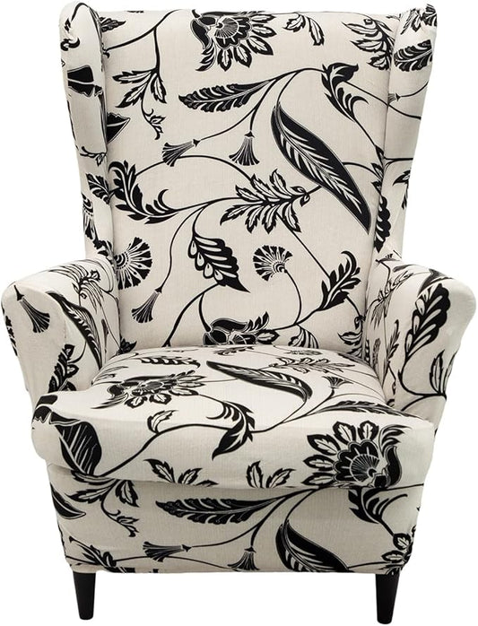 HAOYONG Wing Chair Slipcovers Printed Wingback Chair Covers 2 Pieces Wingback by HAOYONG