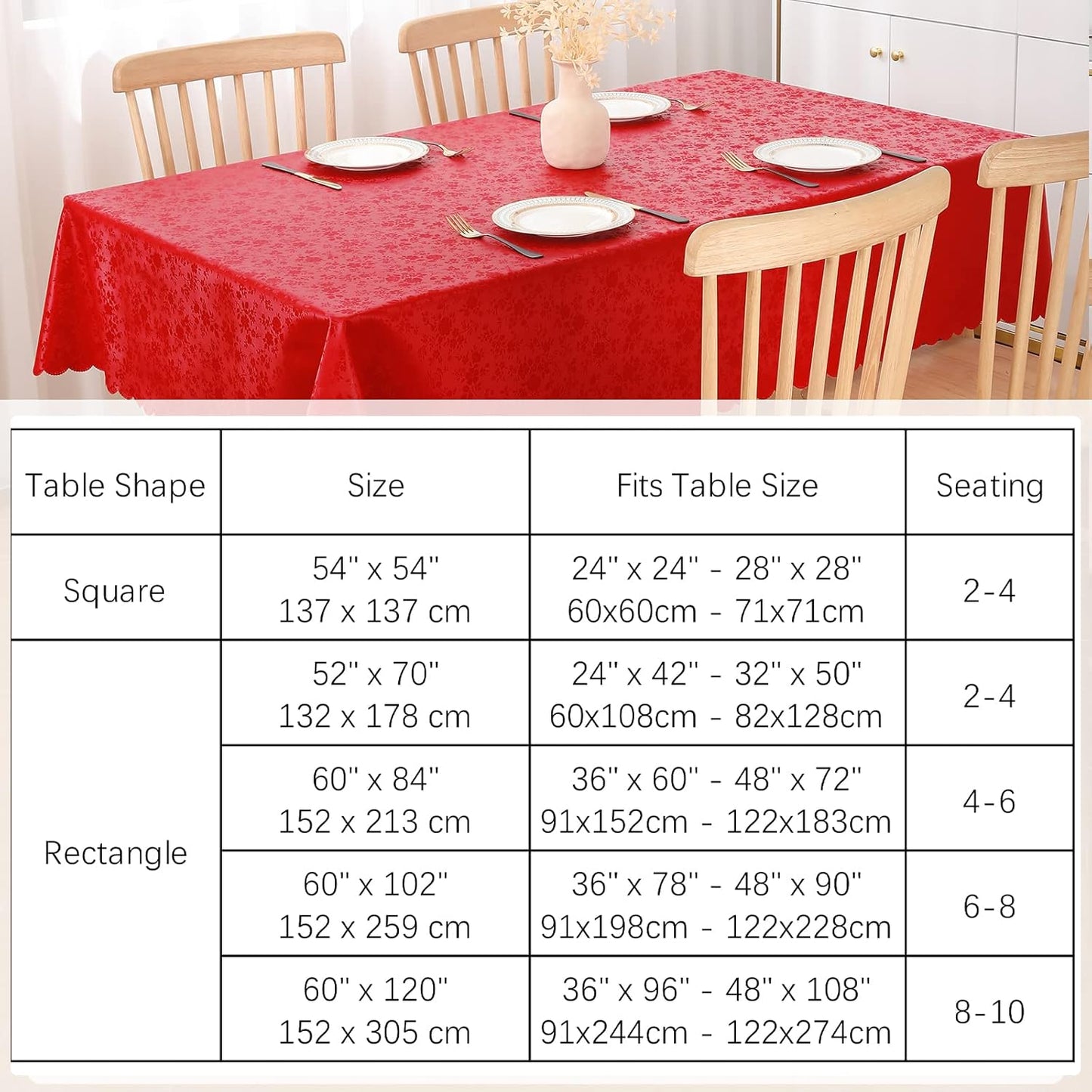 smiry Waterproof Vinyl Tablecloth, Rectangle Heavy Duty Table Cloth, Wipeable Table Cover for Kitchen and Dining Room (Red, 60X102 Inch)