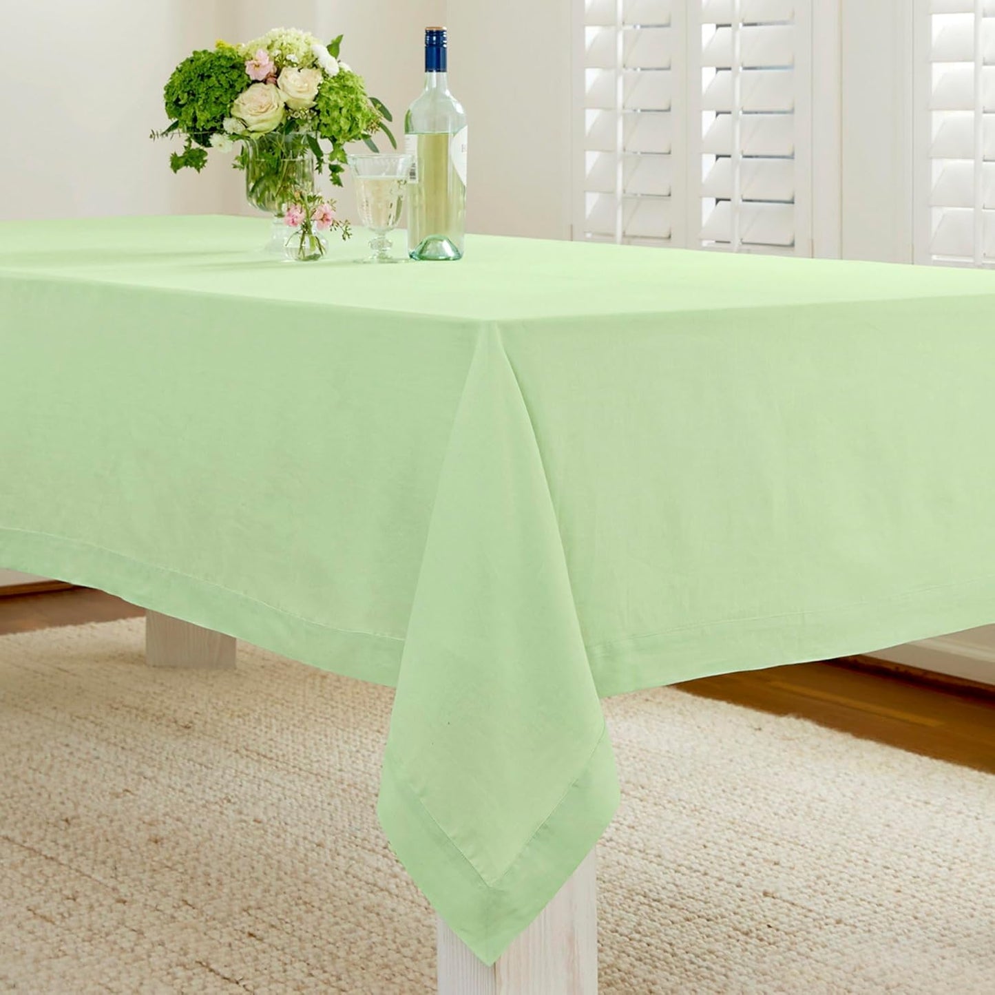 Solino Home Linen Tablecloth for Rectangle Tables 60 x 108 Inch - 100% Pure Linen Pastel Green Table Cloth - Fete, Machine Washable Cloth Tablecloth