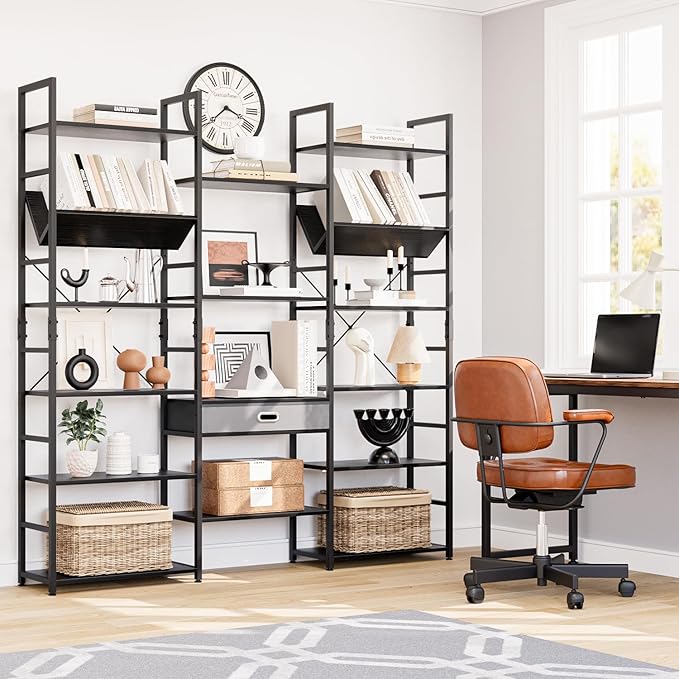 NUMENN Bookcases and Bookshelves Triple Wide 6 Tier Bookshelf, Large Etagere - Image 4