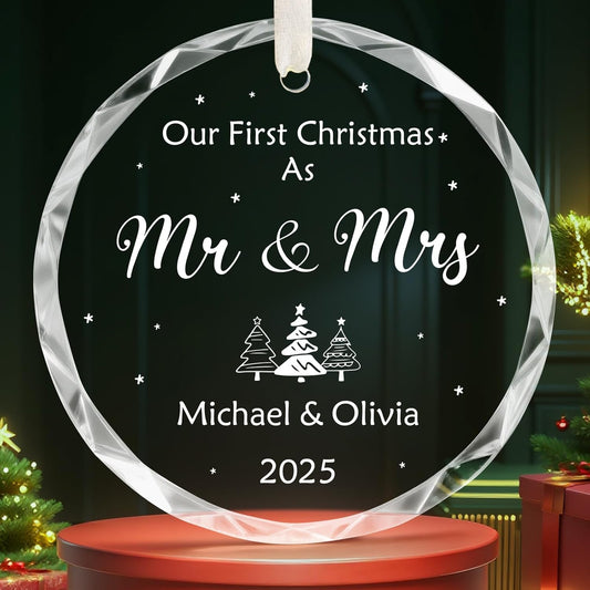 Personalized First Christmas Married Ornament, Custom Engaged Christmas Ornament 2025 with Names, Engagement Gifts for Couples, Customized Wedding Gifts for Newlywed
