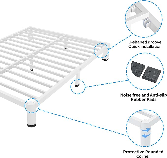 ROIL 12 Inch White Queen Bed Frame - Image 4