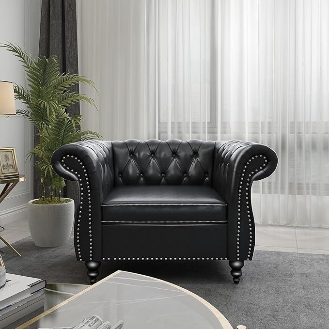 Mid-Century Sofa Chair, Faux Leather Accent Chair - Image 3