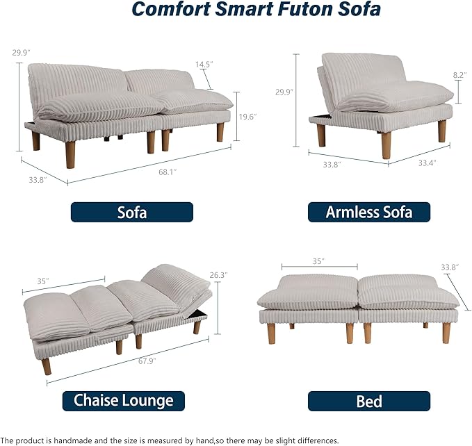 Ribilake 69" Futon Sofa Bed, 4 in 1 Multi-Function Couch Sleeper - Image 3