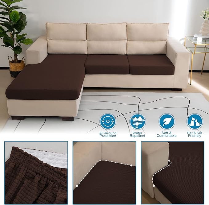 Water Repellent Couch Cushion Cover 3 Pieces Sofa Seat Cushion Covers, Stretch - Image 6