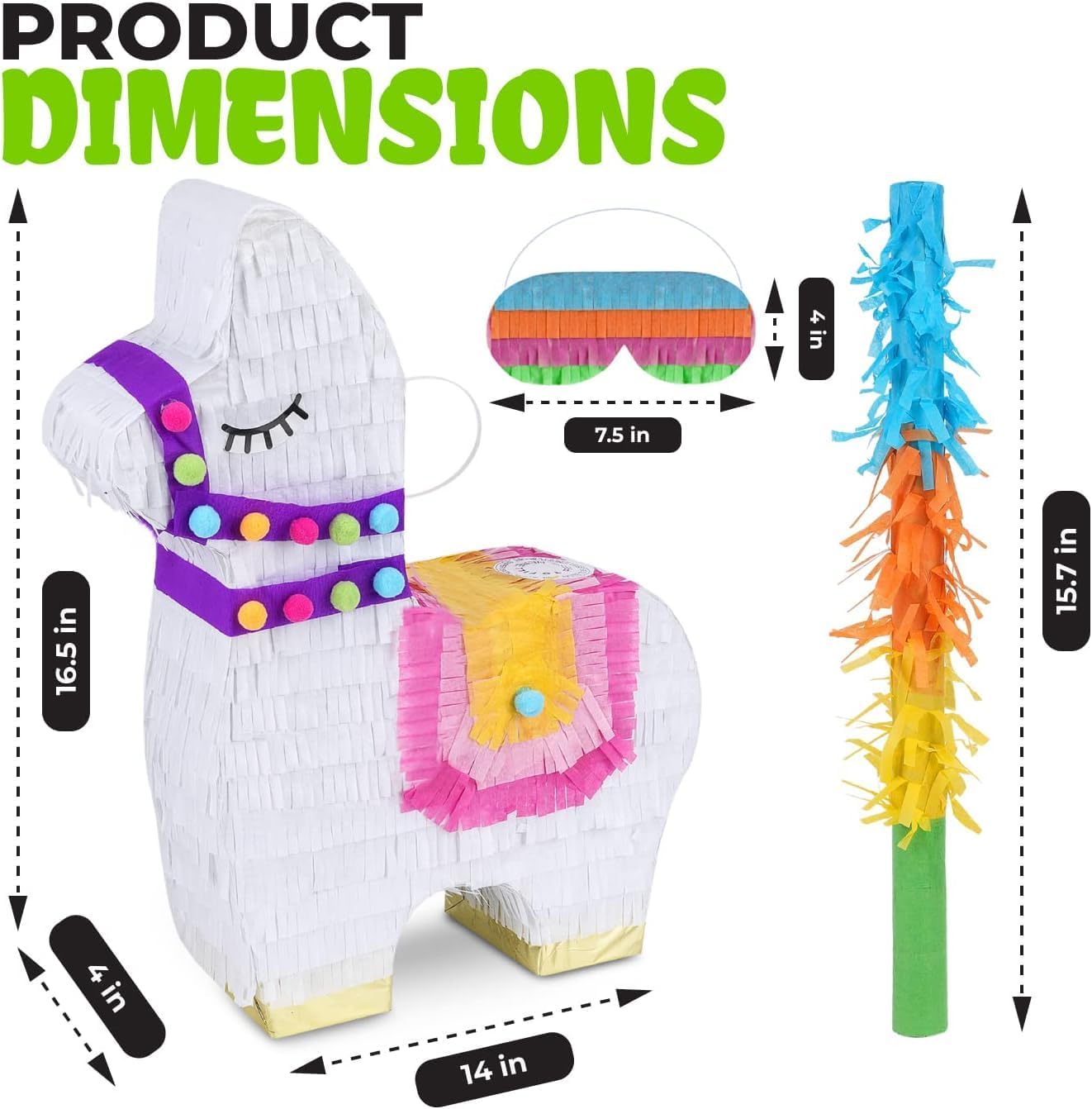 Llama Pinatas Bundle with a Blindfold and a Bat (17 x 14 x 4 Inches), Perfect for kid's Birthday Parties, Mexican Theme Parties, Decorations
