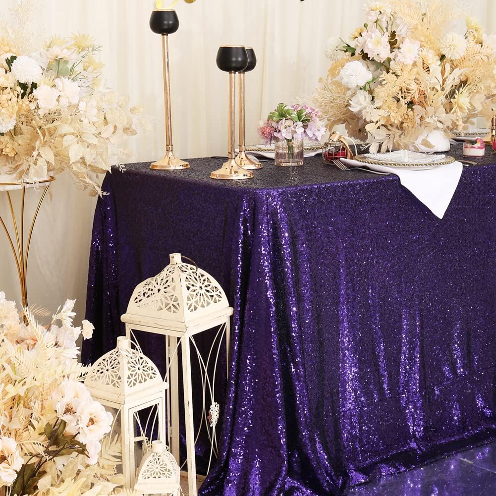 SquarePie Sequin Tablecloth 60 x 120 Inch Purple Sparkly Table Cloth for Halloween Wedding Party