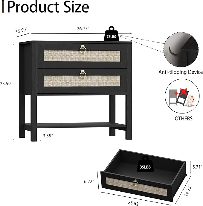 Xixini Nightstand wih 2 Drawers & Open Shelf, Small Mid Century Modern Night - Image 2