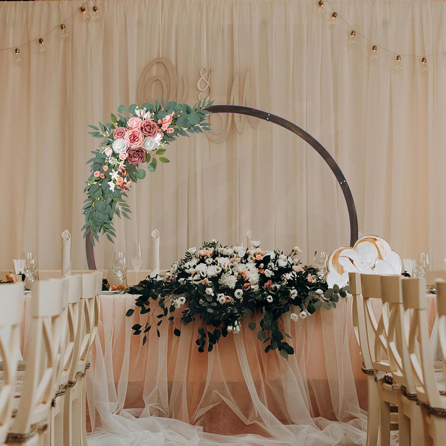 7.5FT Circle Wood Arch for Wedding Ceremony Arbor Backdrop Stand for Garden Wedding Parties