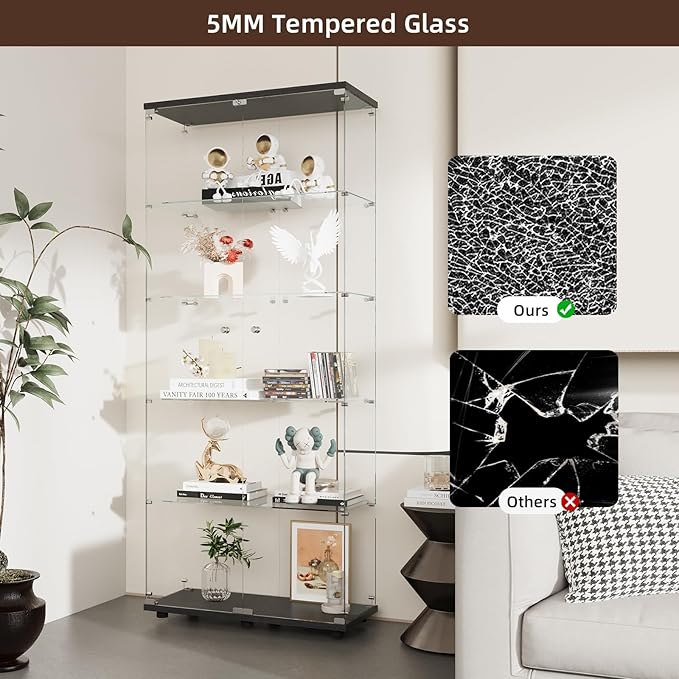 Display Cabinet with Glass Door and Lock, 5-Shelf Curio Cabinets with 5mm - Image 6