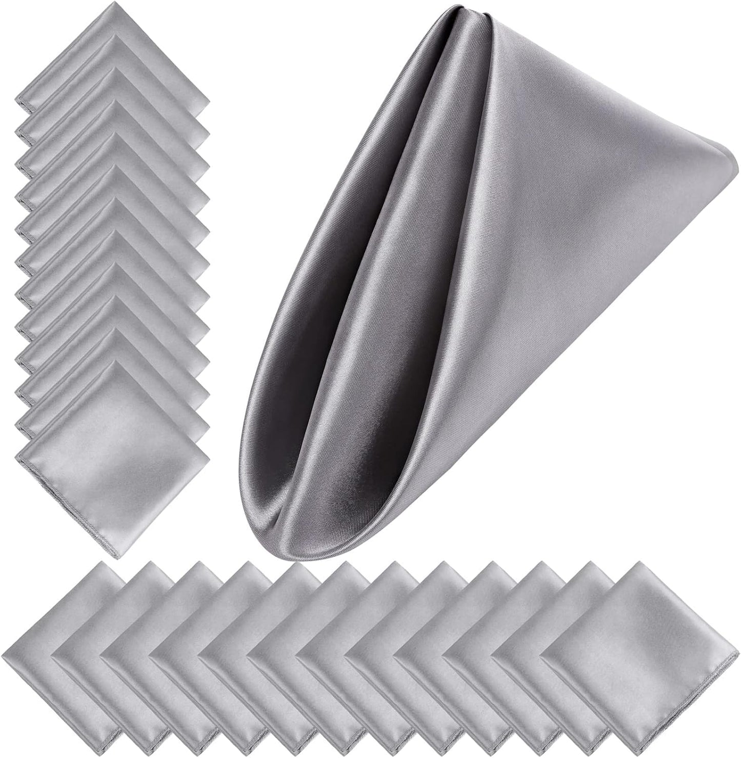 Aneco 24 Pieces Satin Napkin Square 20 x 20 Inches Dinner Napkins Weddings Party Napkin Soft Table Napkins for Romantic Weddings Party Dinner Decoration (Silver)