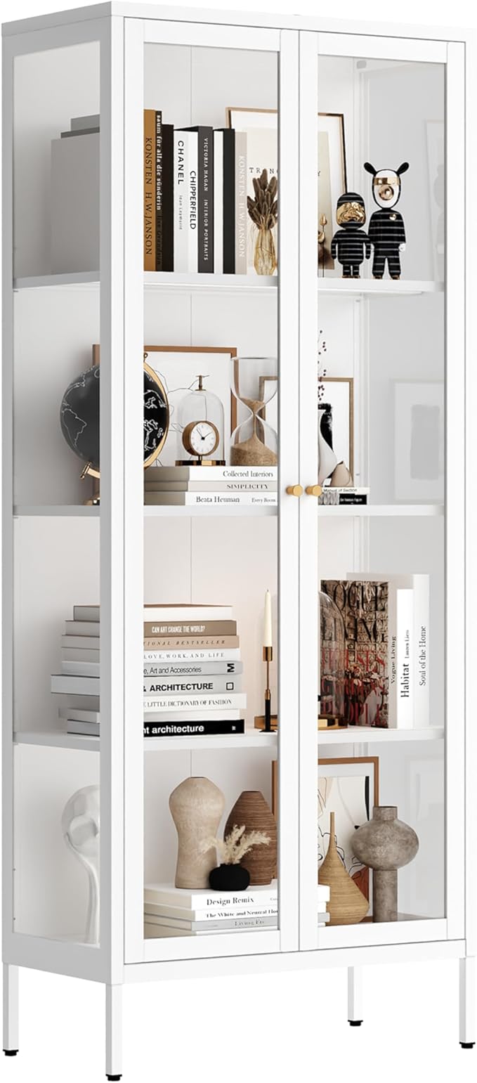 UNICOLY Display Cabinet with Glass Doors, Glass Display Cabinet 4-Tier - Image 9