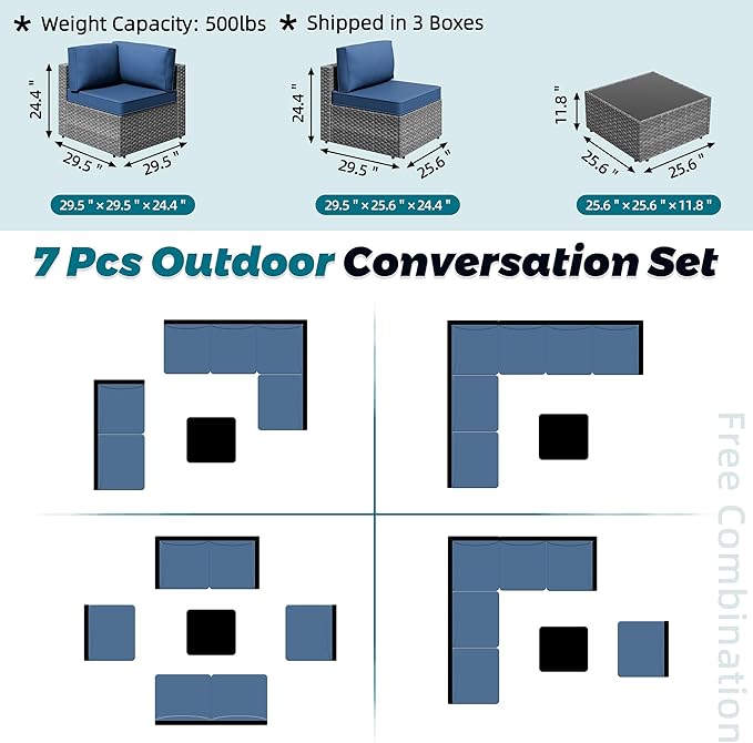 SUNLEI 7pcs Patio Conversation Sets Outdoor Furniture Sets, High Back - Image 5