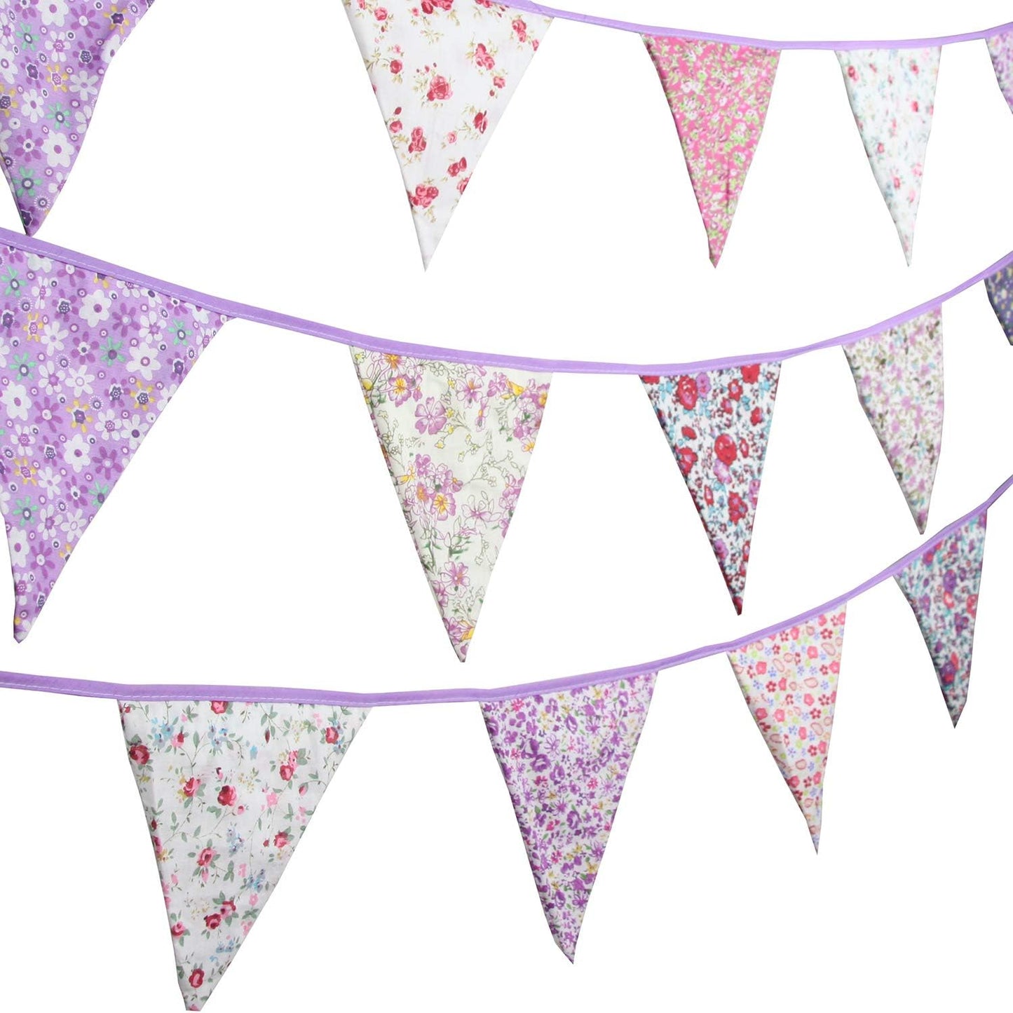10M/32Ft Triangle Bunting Banner, 36 Pcs Cotton Fabric Flags Pennant Garlands for Birthday Party, Wedding, Baby Shower, Outdoor and Home Decorations (Purple)