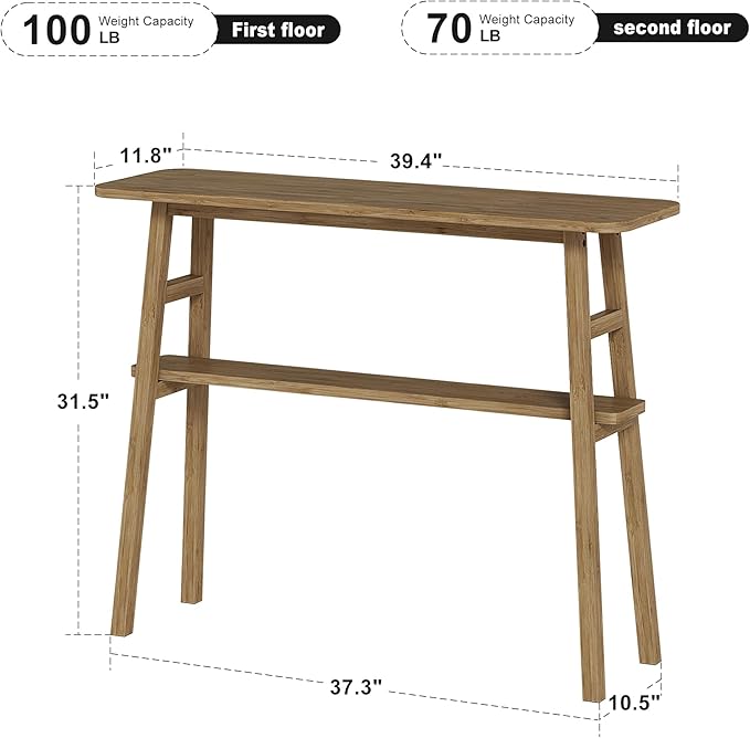 39.4" Solid Bamboo Entryway Console Table, Sofa Table Behind Couch, Narrow - Image 2