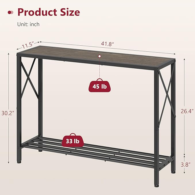 Tajsoon Industrial Console Table 41.8", 2 Tier Entryway Table - Image 3