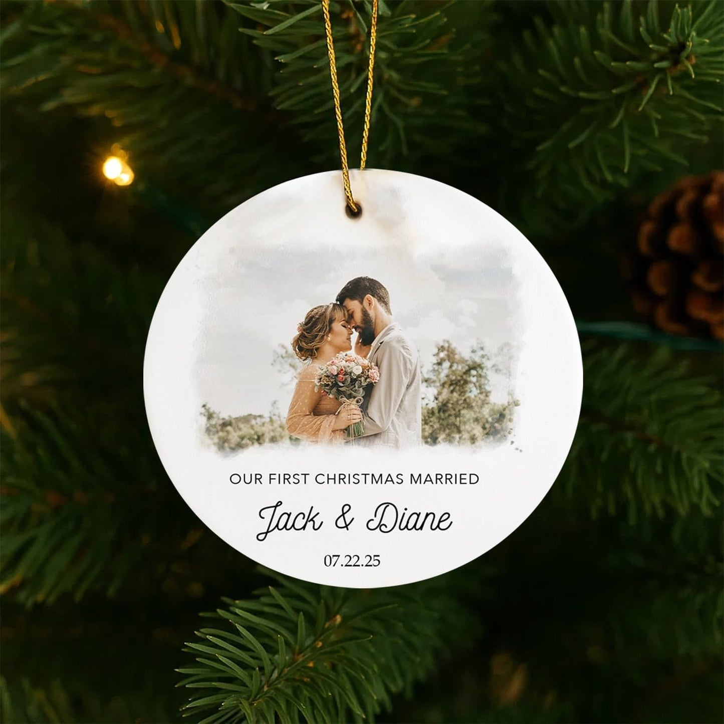 GABITA Personalized First Christmas Married Keepsake, First Christmas Married Ornament 2025, Decorations for New Couple, Married Photo Ornament